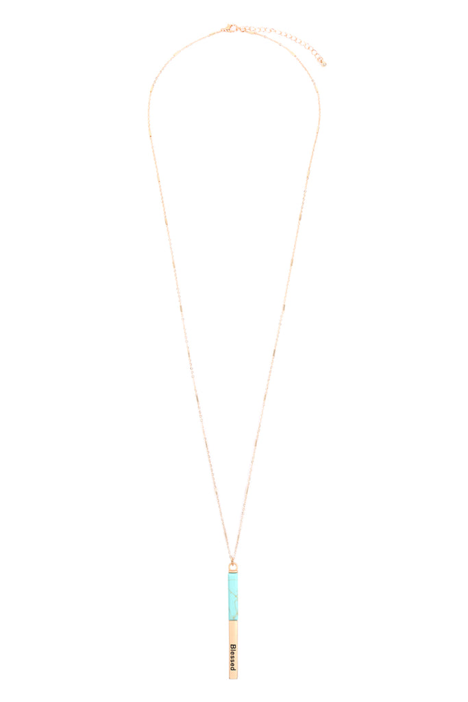 MYN1426 - "BLESSED" HALF METAL & STONE BAR PENDANT NECKLACE