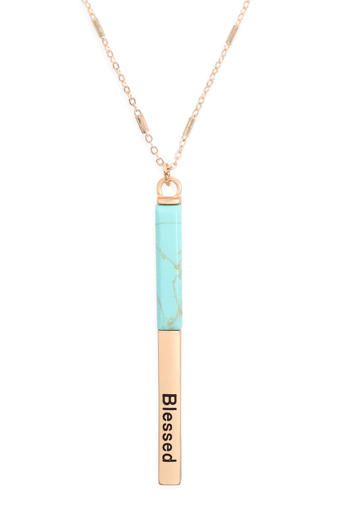 MYN1426 - "BLESSED" HALF METAL & STONE BAR PENDANT NECKLACE