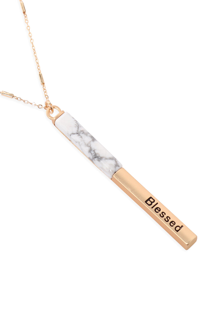 MYN1426 - "BLESSED" HALF METAL & STONE BAR PENDANT NECKLACE