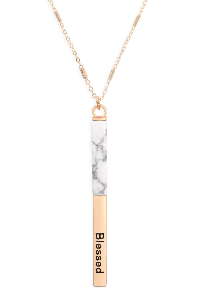 MYN1426 - "BLESSED" HALF METAL & STONE BAR PENDANT NECKLACE