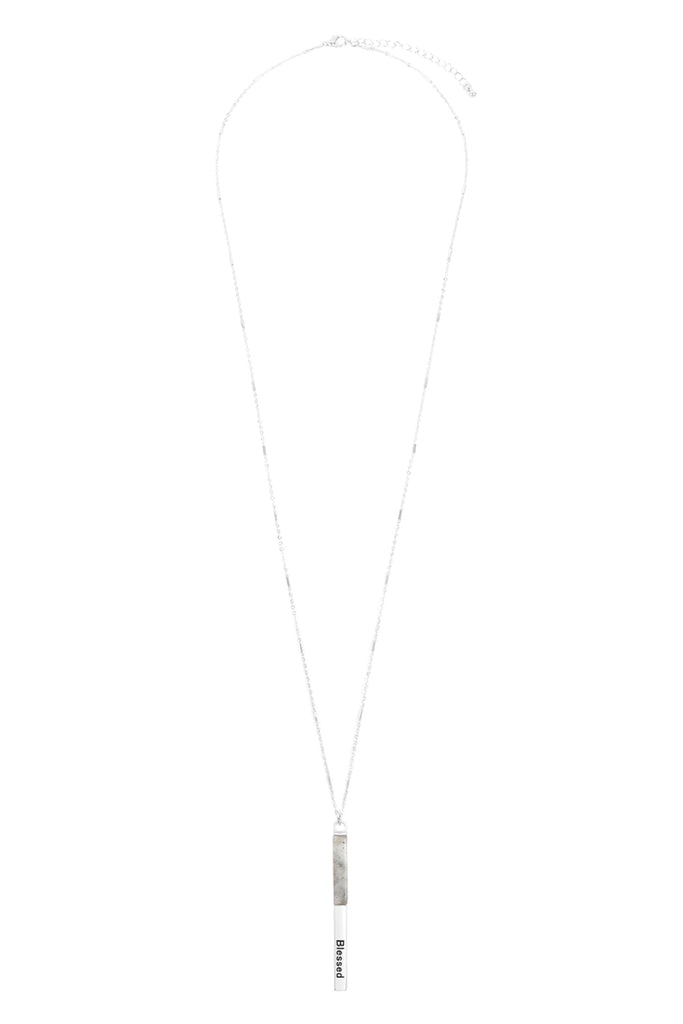 MYN1426 - "BLESSED" HALF METAL & STONE BAR PENDANT NECKLACE