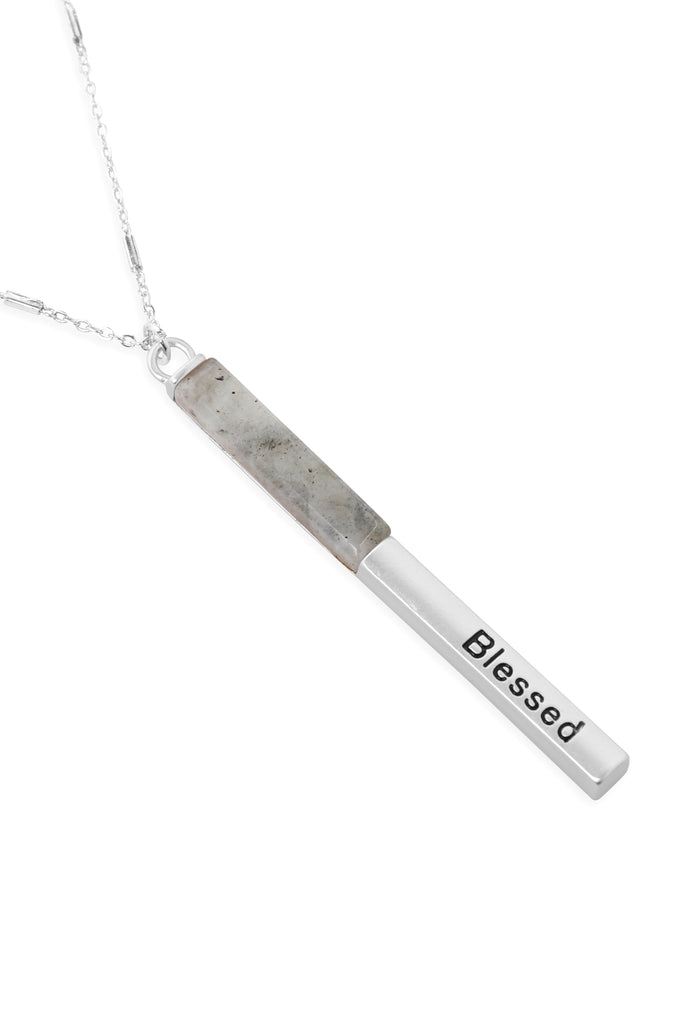 MYN1426 - "BLESSED" HALF METAL & STONE BAR PENDANT NECKLACE