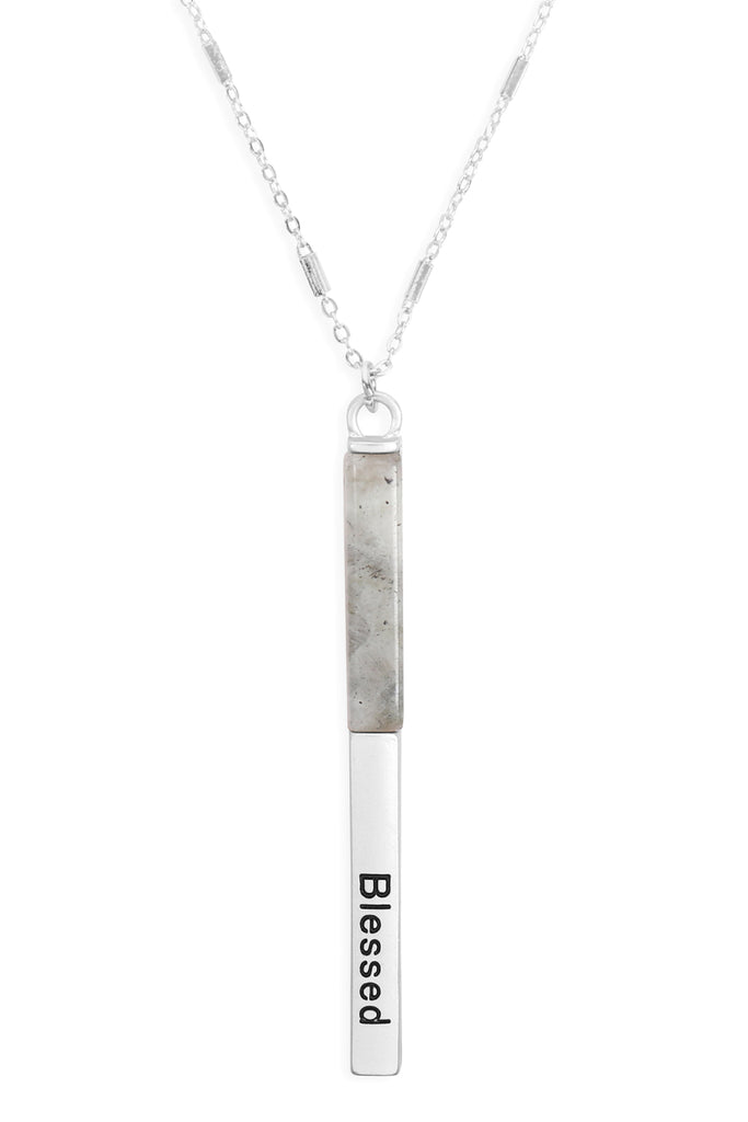 MYN1426 - "BLESSED" HALF METAL & STONE BAR PENDANT NECKLACE