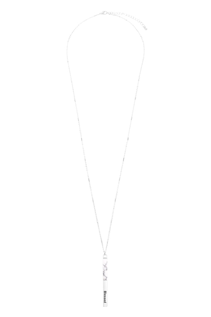 MYN1426 - "BLESSED" HALF METAL & STONE BAR PENDANT NECKLACE