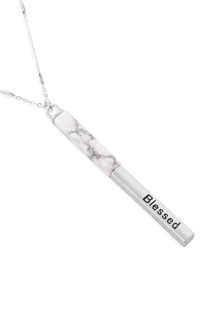 MYN1426 - "BLESSED" HALF METAL & STONE BAR PENDANT NECKLACE