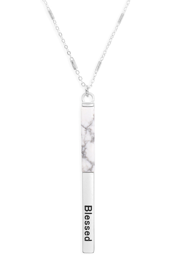 MYN1426 - "BLESSED" HALF METAL & STONE BAR PENDANT NECKLACE