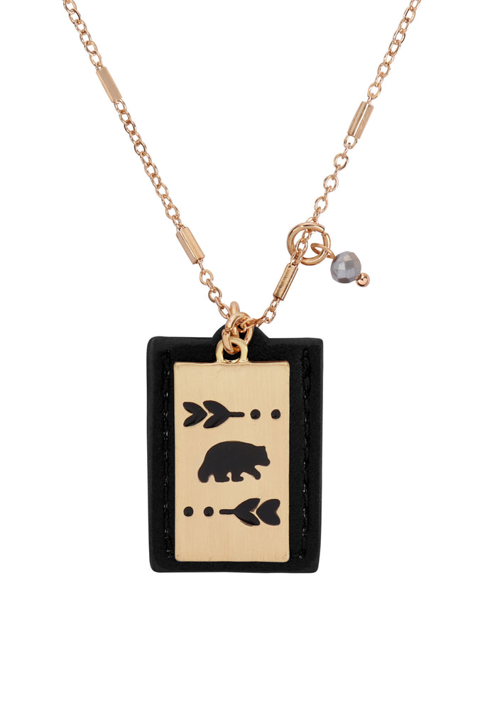 MYN1432 - BEAR ENGRAVED PLATE POCKET NECKLACE