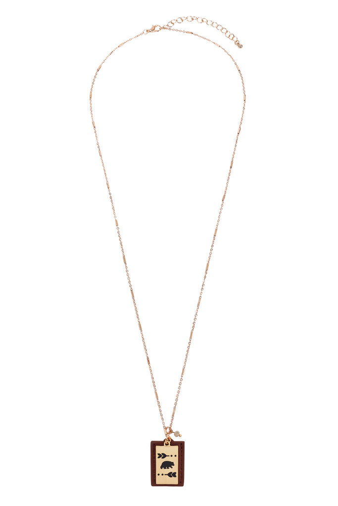 MYN1432 - BEAR ENGRAVED PLATE POCKET NECKLACE