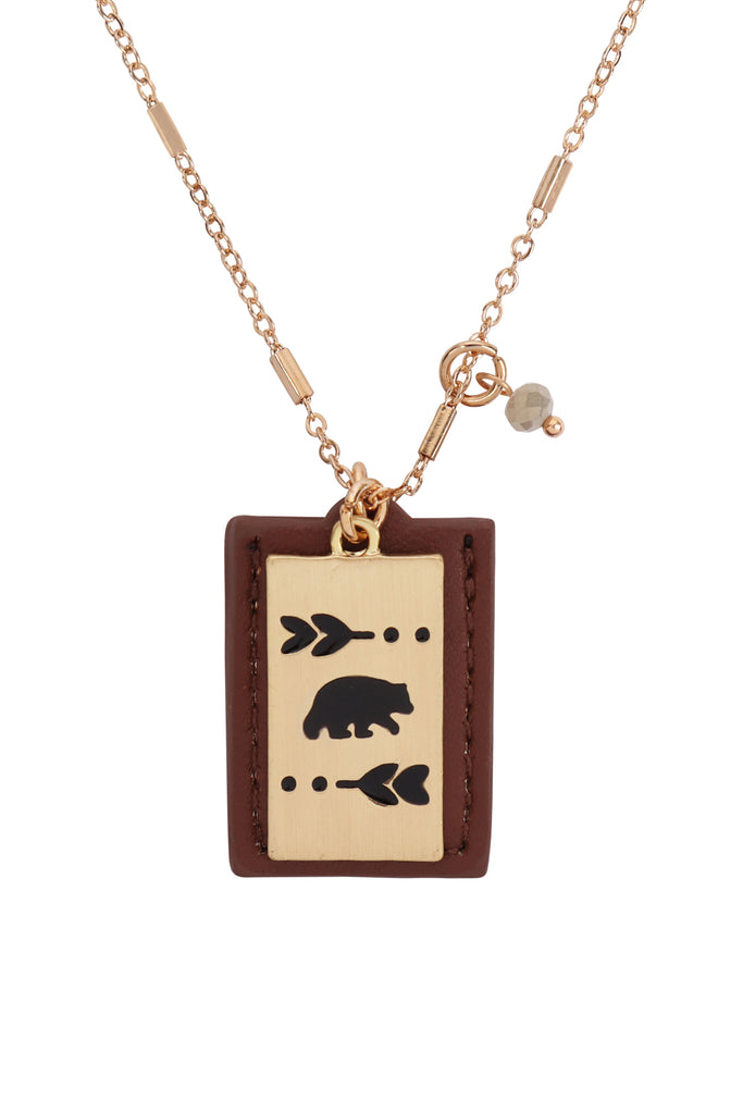 MYN1432 - BEAR ENGRAVED PLATE POCKET NECKLACE
