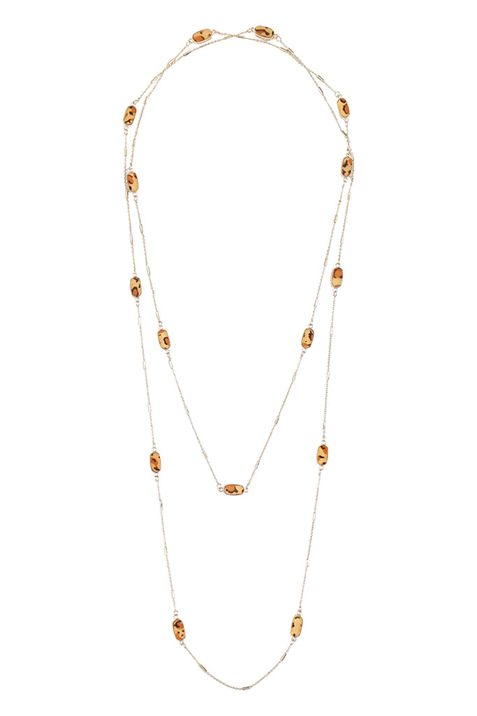 OVAL BEAD LEOPARD PRINT STATIONARY NECKLACE