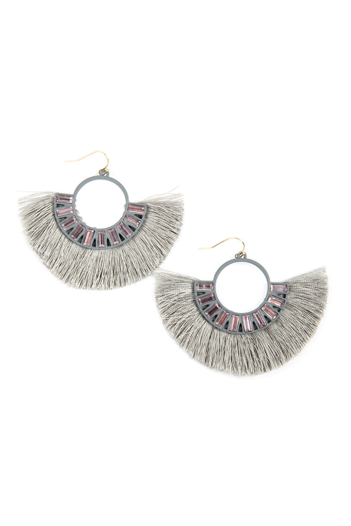 NE1775 - HALF CIRCLE TASSEL WITH COLORED RHINESTONE EARRINGS