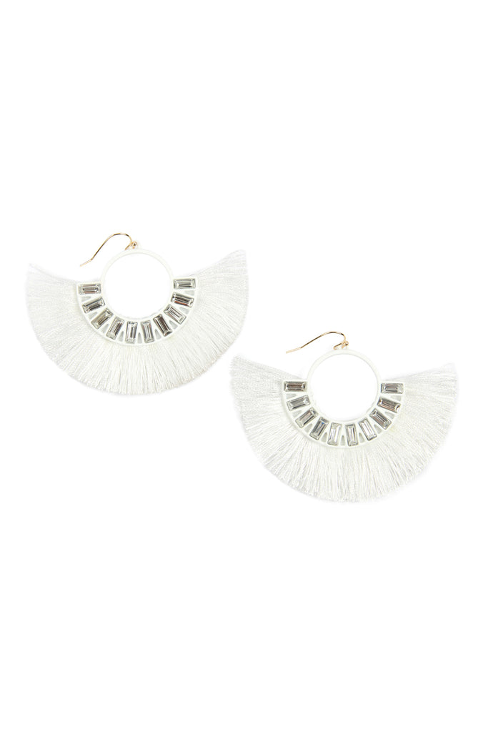 NE1775 - HALF CIRCLE TASSEL WITH COLORED RHINESTONE EARRINGS