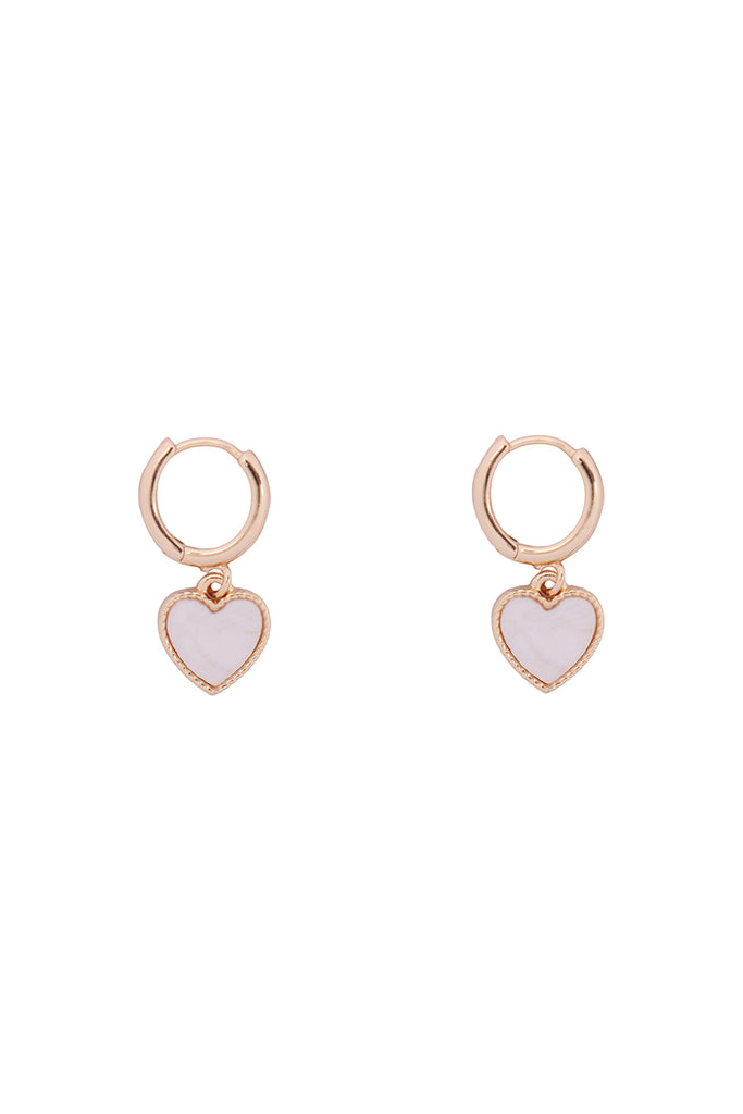 MOP HEART DROP HOOP EARRINGS