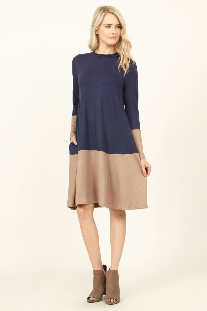Two Tone Pocket Midi Dress
