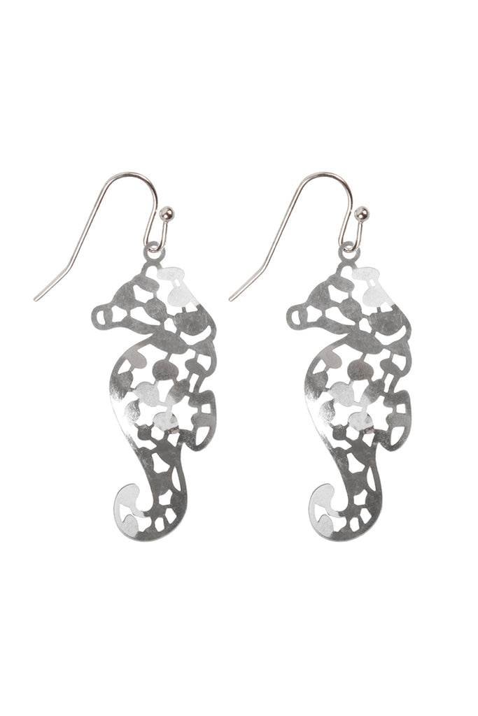 METAL FILIGREE SEA HORSE FISH HOOK EARRINGS