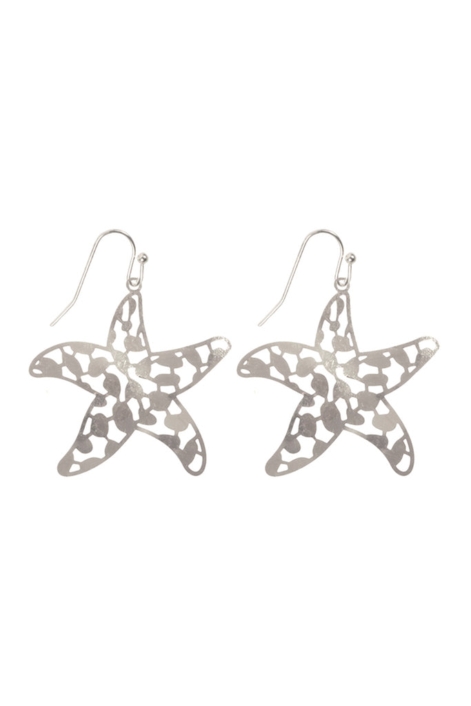 PE3092 - METAL FILIGREE STAR FISH HOOK EARRINGS