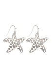 PE3092 - METAL FILIGREE STAR FISH HOOK EARRINGS
