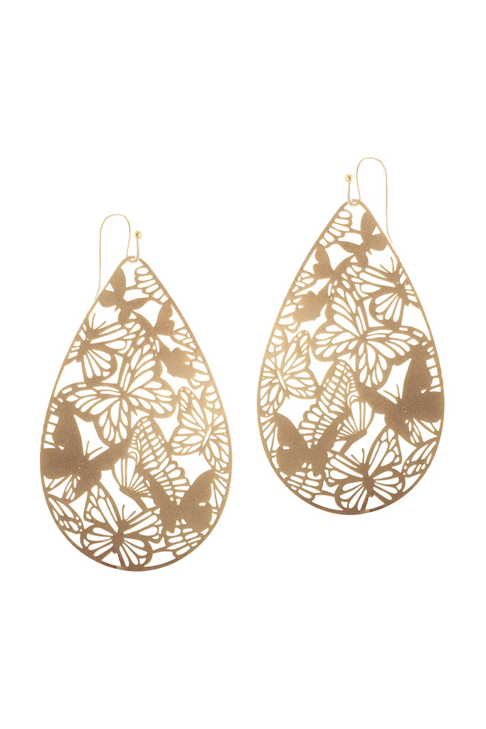 PE3108- METAL FILIGREE BUTTERFLY FISH HOOK EARRINGS