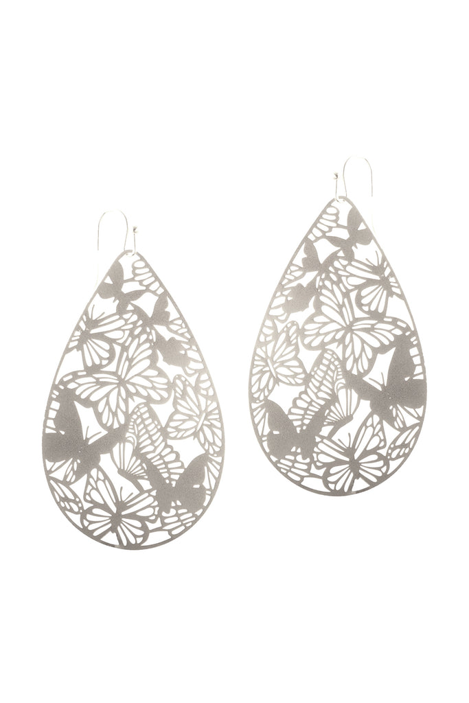 PE3108- METAL FILIGREE BUTTERFLY FISH HOOK EARRINGS