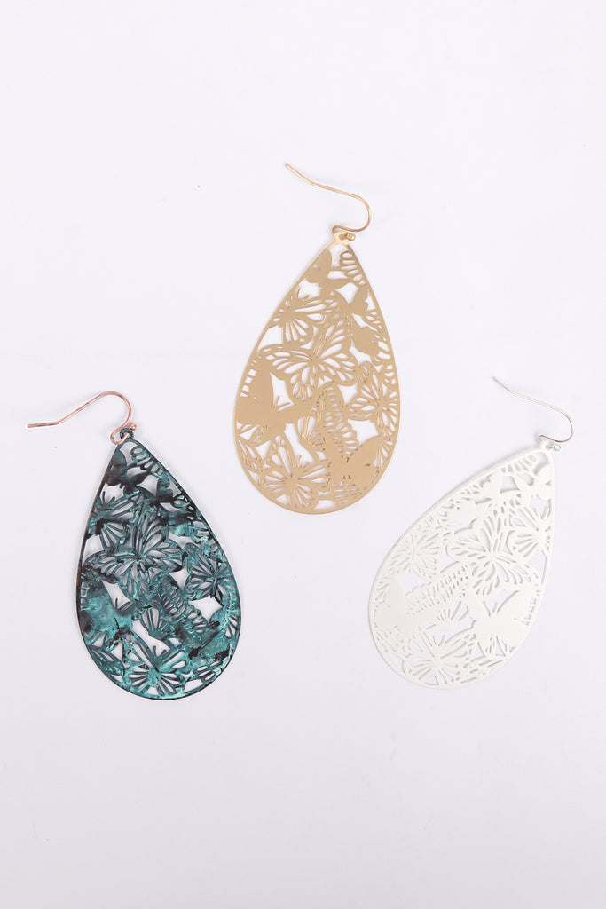 PE3108- METAL FILIGREE BUTTERFLY FISH HOOK EARRINGS