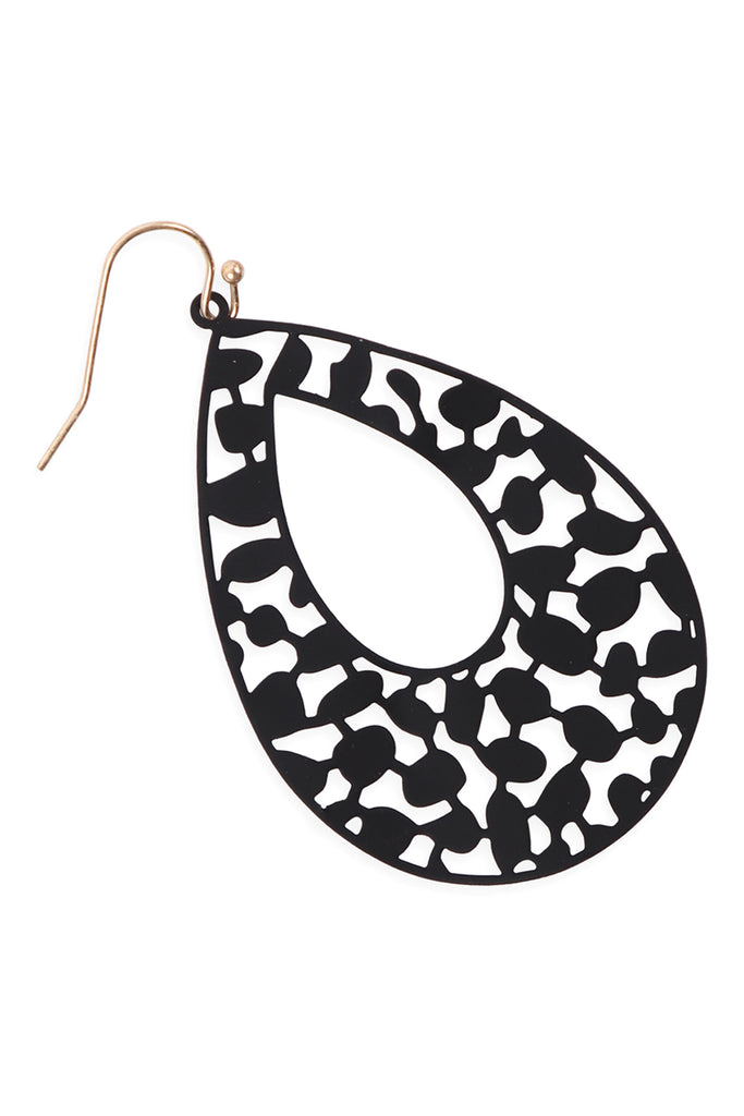 PE3127 - METAL FILIGREE FISH HOOK TEARDROP EARRINGS