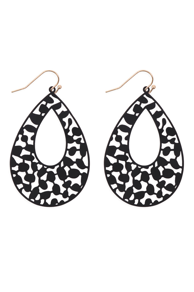 PE3127 - METAL FILIGREE FISH HOOK TEARDROP EARRINGS