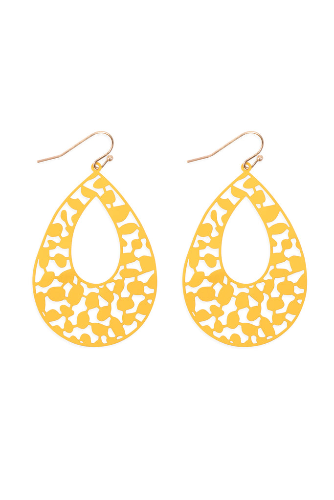 PE3127 - METAL FILIGREE FISH HOOK TEARDROP EARRINGS