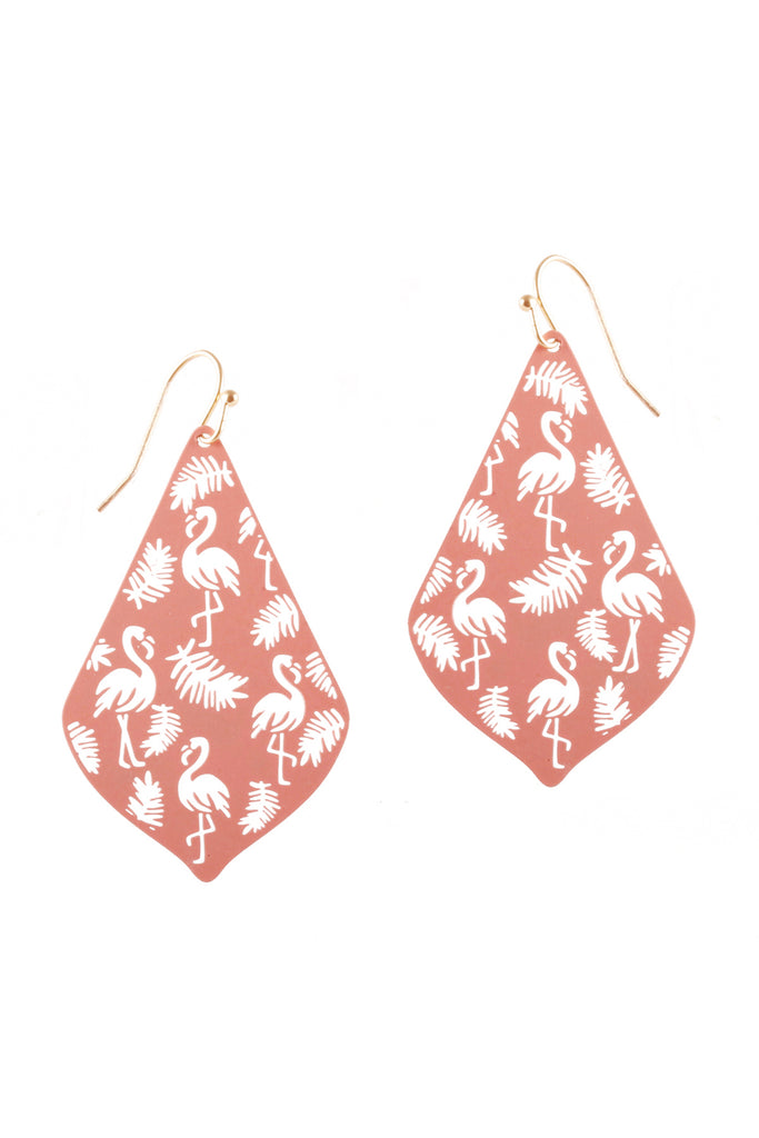 PE3148 - METAL FILIGREE FLAMINGO DROP EARRINGS