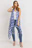 PN222X100 - PRINTED STRIPE BLUE SHEEP WHEEL KIMONO VEST