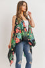 PN328X021G - BLACK OPEN FRONT FLORAL PRINT KIMONO VEST