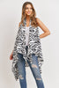 PN328X046L - WHITE ZEBRA PRINTED KNEE LENGTH KIMONO