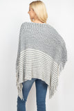 KNITTED TWO TONE STRIPED FRINGE PONCH