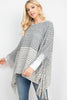 KNITTED TWO TONE STRIPED FRINGE PONCH