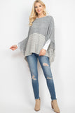 KNITTED TWO TONE STRIPED FRINGE PONCHO