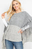 KNITTED TWO TONE STRIPED FRINGE PONCH
