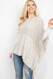 KNITTED TWO TONE STRIPED FRINGE PONCH