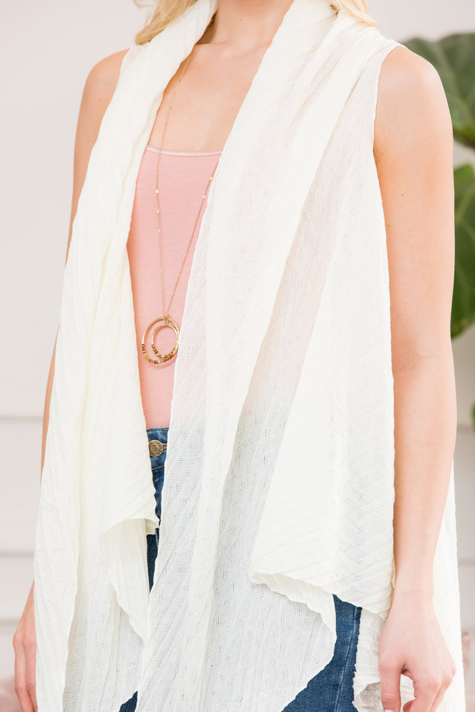 PN439X003LB - WHITE SLEEVELESS KIMONO VEST