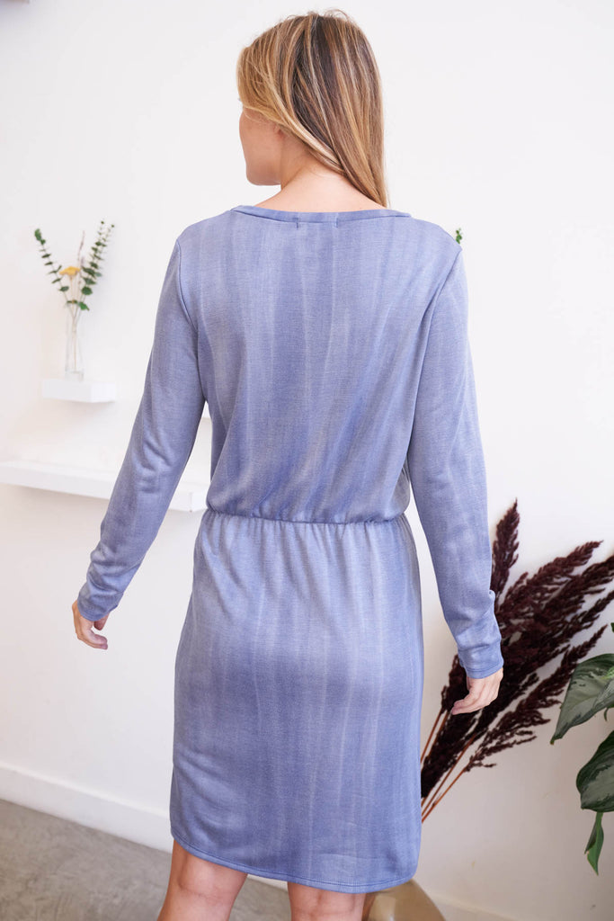 Long Sleeve Elastic Waist Washed Dress