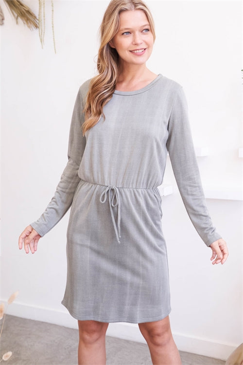 Long Sleeve Elastic Waist Washed Dress