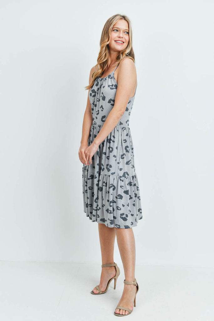 Leopard Print Spaghetti Strap Pocket Dress