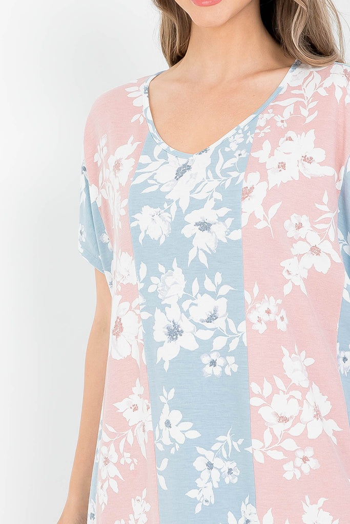 Floral Short Sleeve Contrast Dress