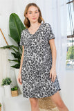 Rib Leopard V-Neck Round Hem Dress