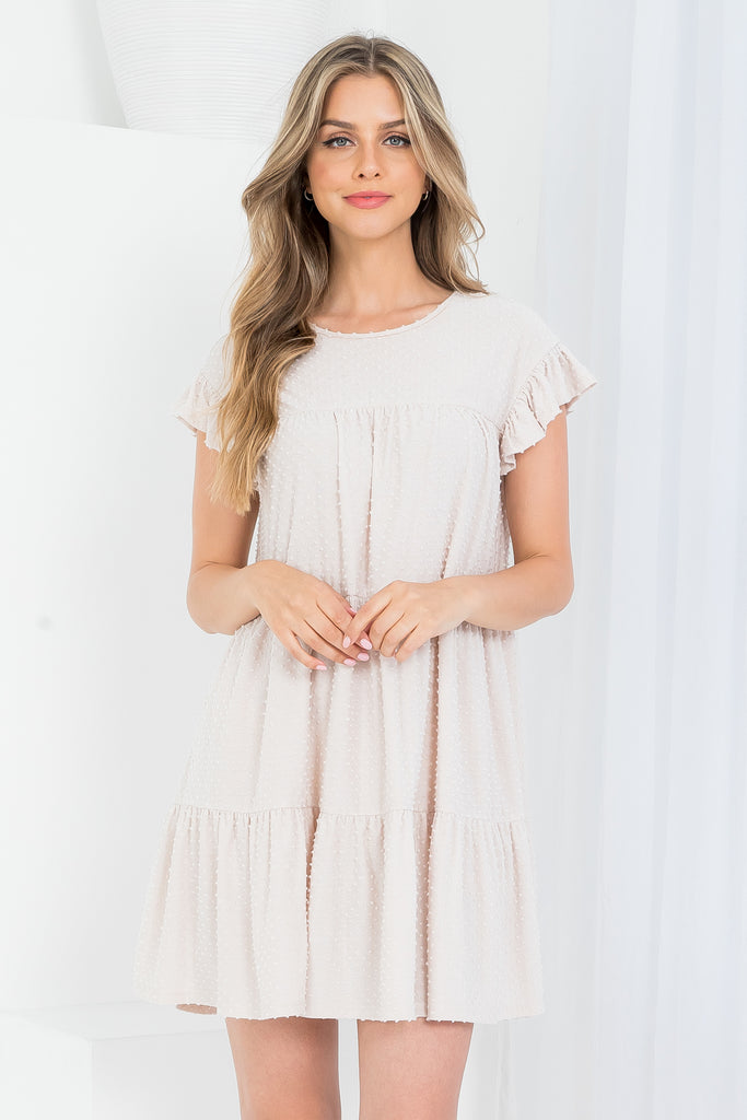 Ruffled Sleeve Swiss Dot Layered Dress