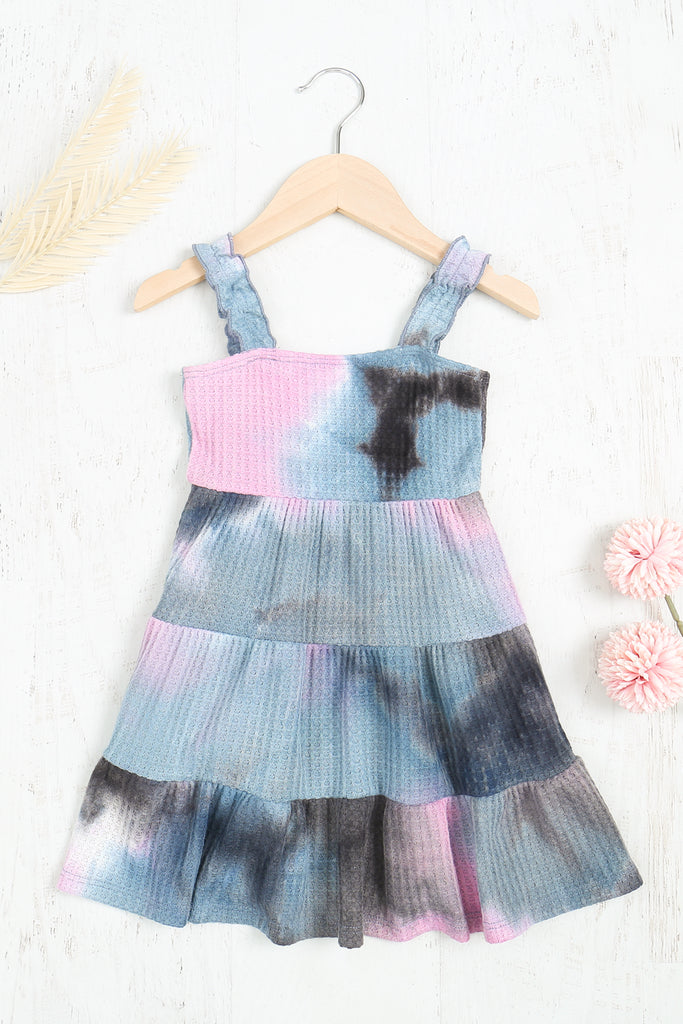 Kids Tie Dye Ruffled Strap Layered Dress