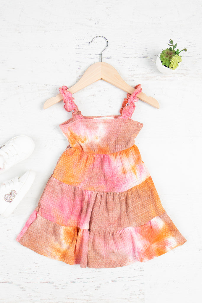 Kids Tie Dye Ruffled Strap Layered Dress