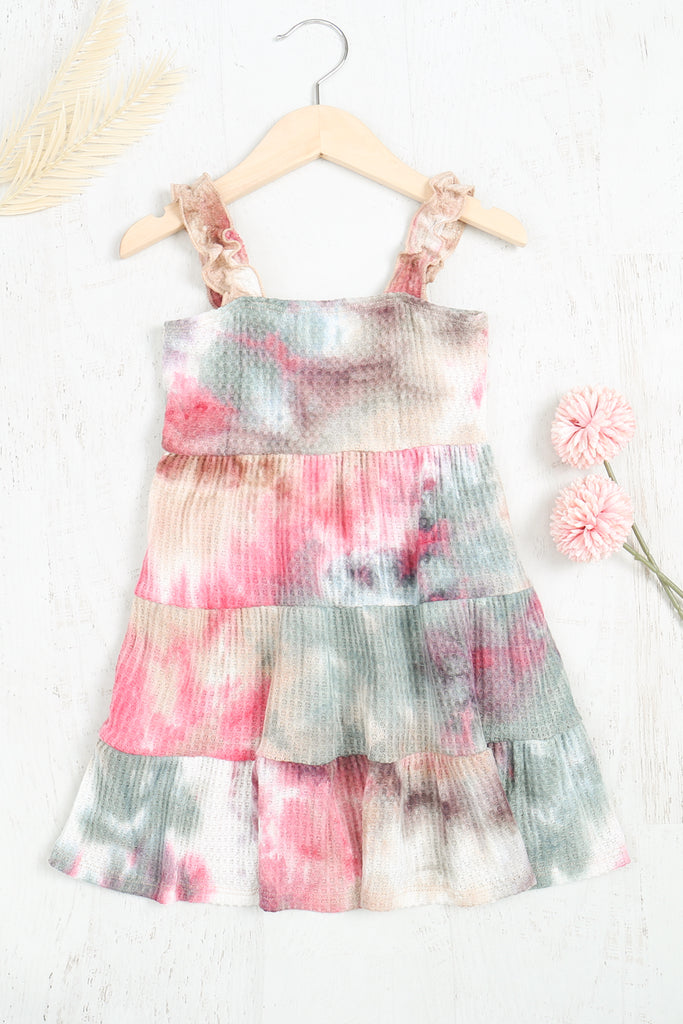 Kids Tie Dye Ruffled Strap Layered Dress