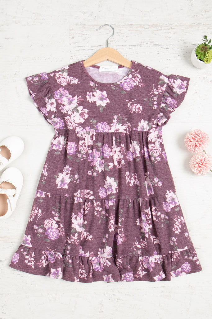 Girls French Terry Floral Ruffled Dress