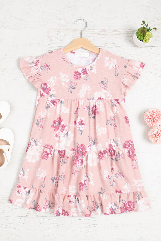 Girls French Terry Floral Ruffled Dress