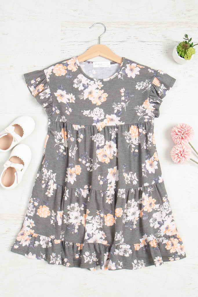 Girls French Terry Floral Ruffled Dress