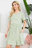 Short Sleeve Floral Shirring Waist Dress